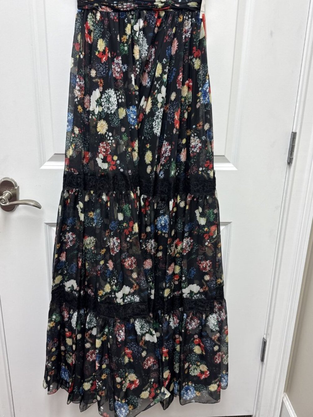 Mac Duggal Size 2 Black 67934 Floral Wrap Maxi Dress Butterly Sleeve Tiered NWT - Picture 7 of 15